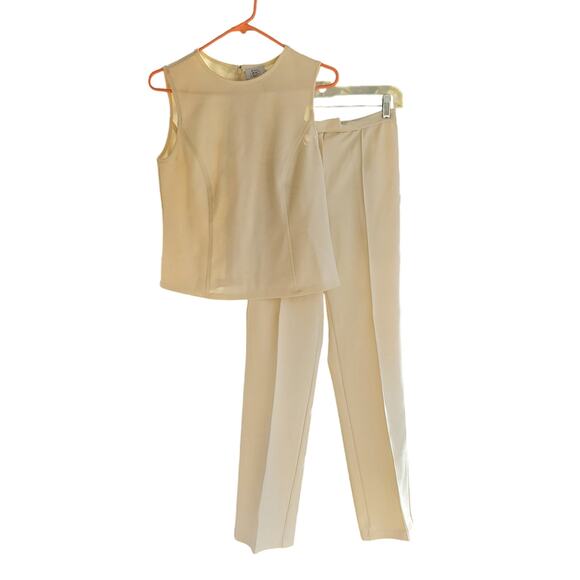 Vintage Loft Knit Pant Suit Womens 2P Ivory Cream Sleeveless Knit Tank Retro 50s - Picture 2 of 16